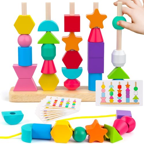 Wooden shape sorter toy for toddlers age 1-3 years old, learning puzzle, great birthday gift for boys and girls.
