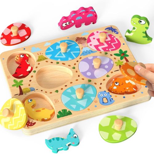 Wooden shape sorter and stacking puzzle for toddlers age 1 year and up, fine motor skills and developmental learning toy.